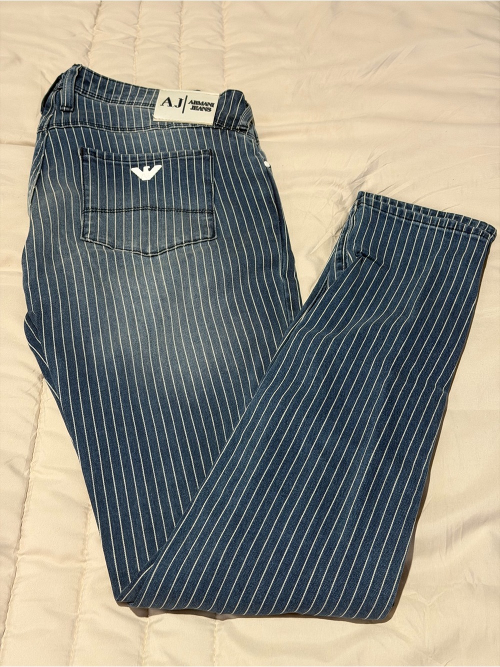Armani Jeans Navy Blue Pinstripe Slim Jeans